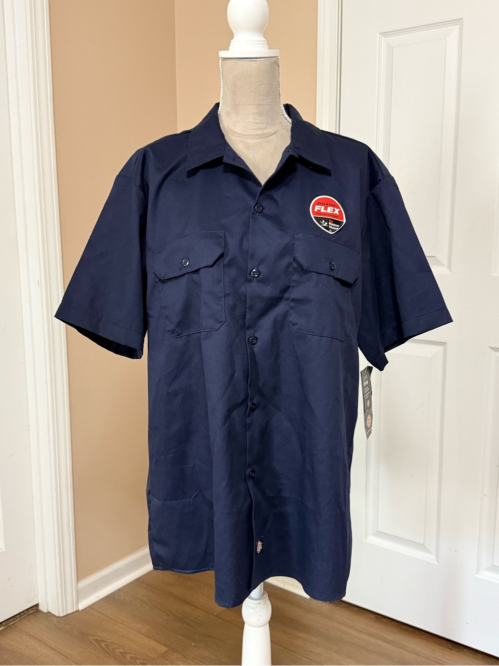 New Dickies FLEX Short Sleeve Twill Work Shirt Slim Fit Navy Blue Men’s XL